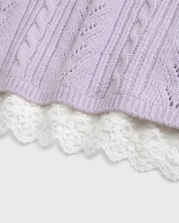 lace-trim crew sweater, Lavender Haze view 2