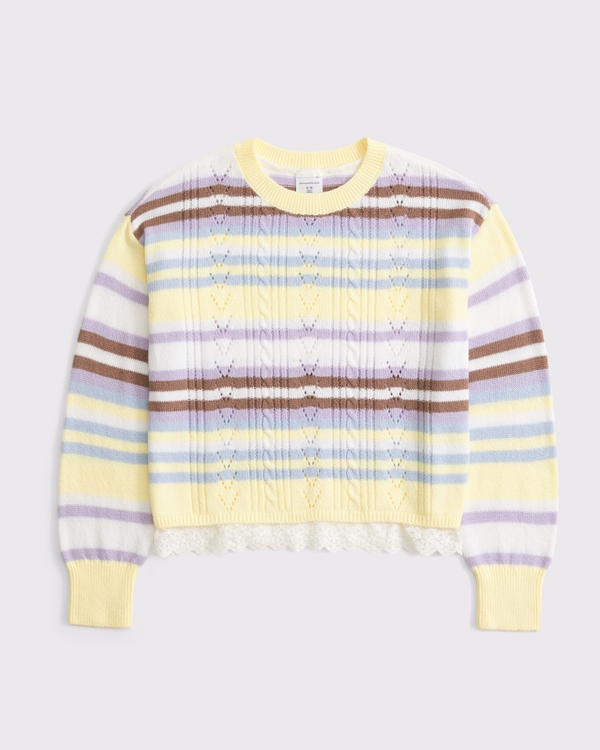 lace-trim crew sweater, Yellow Stripe view 1