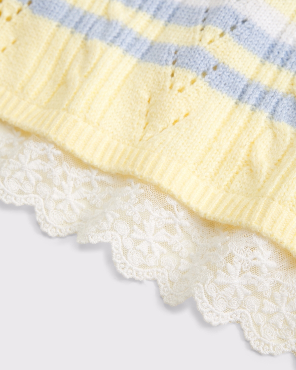 lace-trim crew sweater, Yellow Stripe view 2