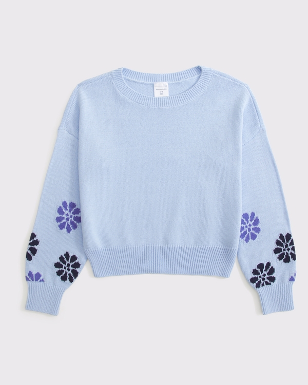 flower graphic crew sweater, Light Blue view 1