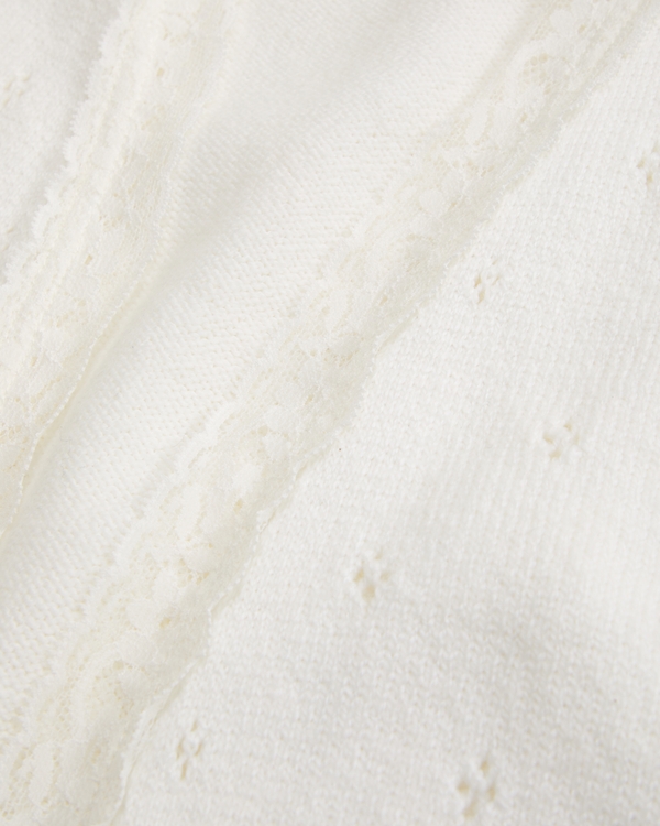 lace-trim pointelle open-front cardigan, Off-white view 2