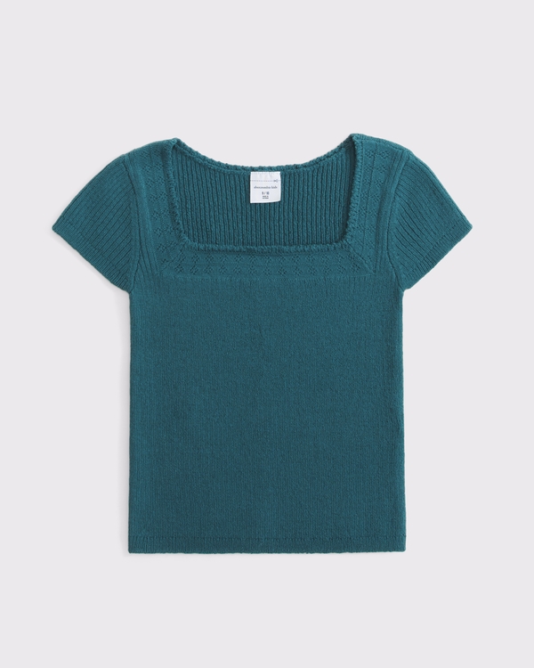 short-sleeve squareneck sweater, Blue Lagoon view 1