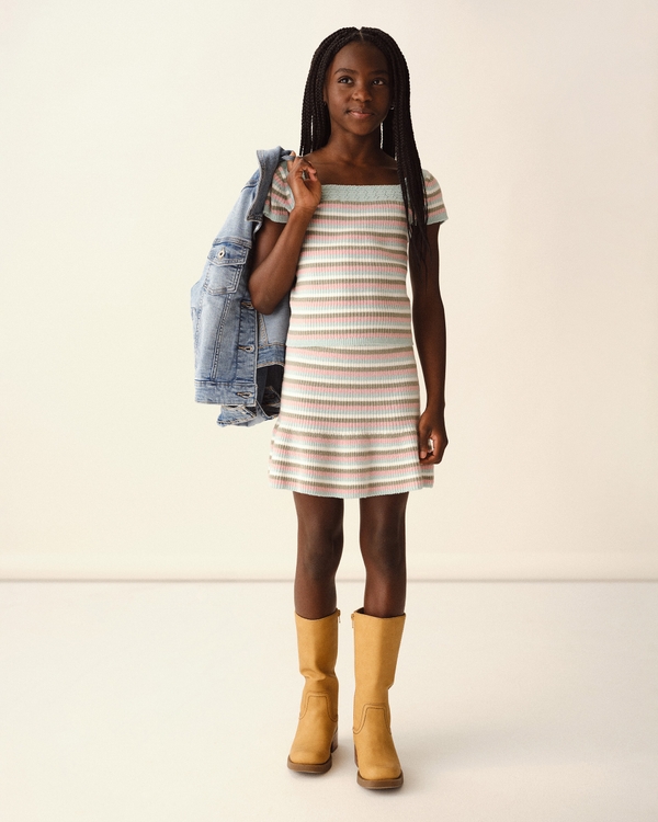 short-sleeve squareneck sweater, Green Stripe view 1