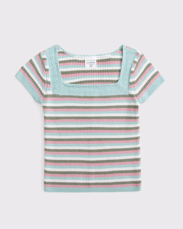 short-sleeve squareneck sweater, Green Stripe view 1