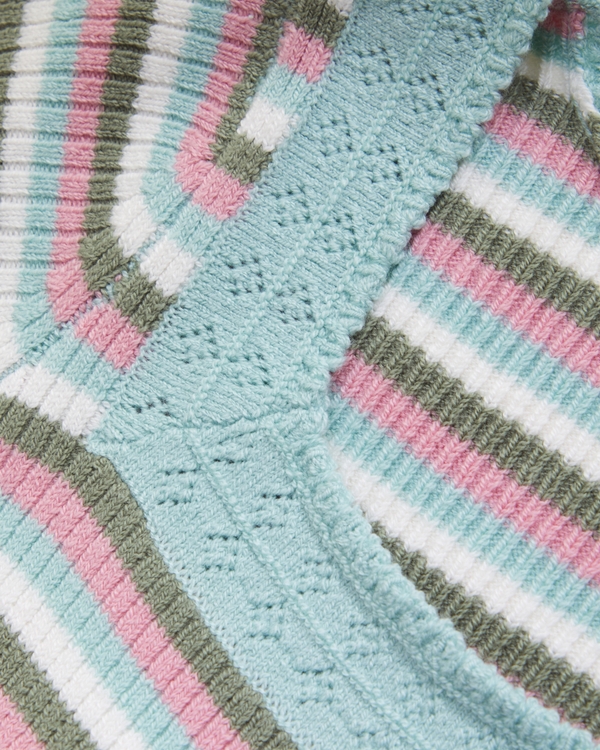 short-sleeve squareneck sweater, Green Stripe view 2