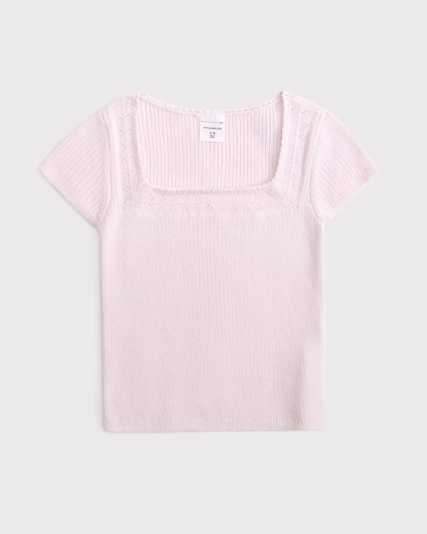 short-sleeve squareneck sweater, Pale Pink view 1