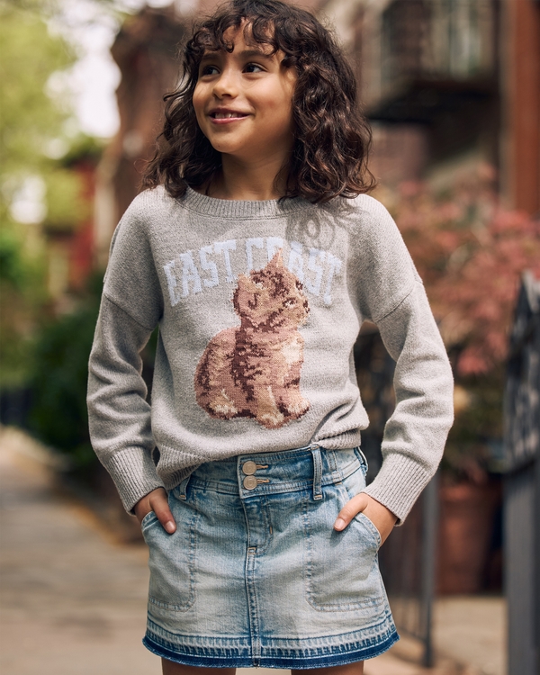 east coast graphic crew sweater, Gray view 1