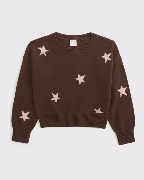 star graphic crew sweater, Brown Pattern view 1