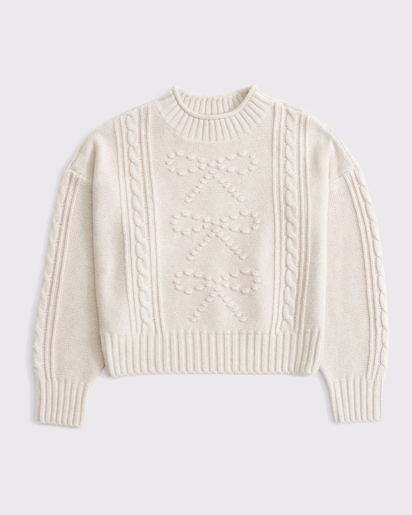 bow cable roll neck sweater, Oatmeal view 1