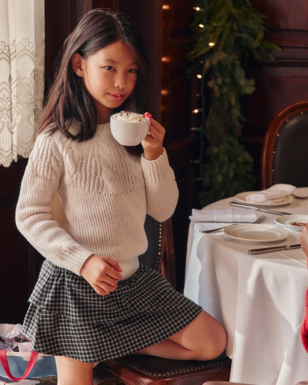 cable-knit crew sweater, Cream view 1
