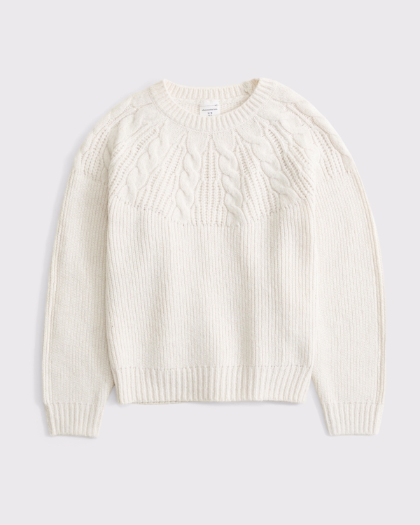 cable-knit crew sweater, Cream view 1