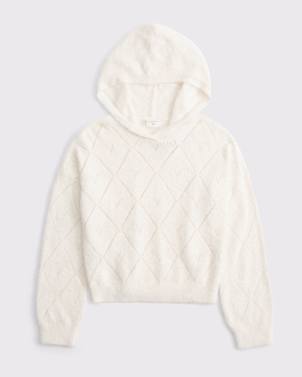 pointelle popover hoodie, Cream view 1