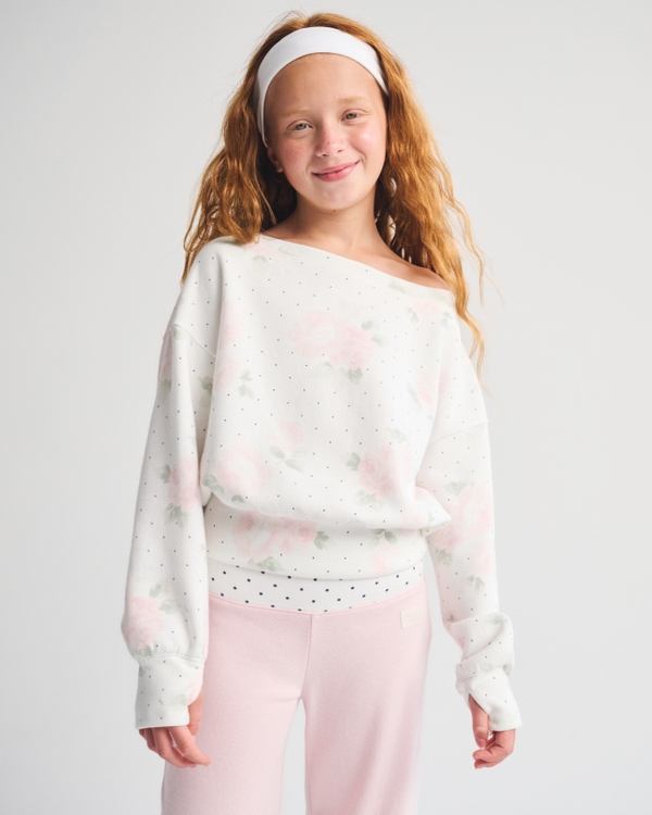 off-the-shoulder sweatshirt, White Floral view 1