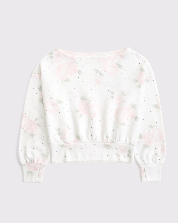 off-the-shoulder sweatshirt, White Floral view 2