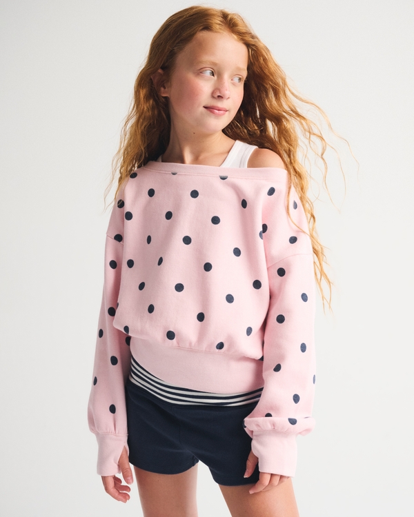 off-the-shoulder sweatshirt, Light Pink Dot view 1