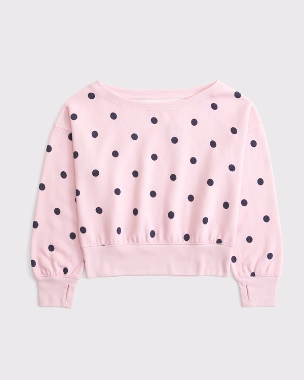 off-the-shoulder sweatshirt, Light Pink Dot view 2