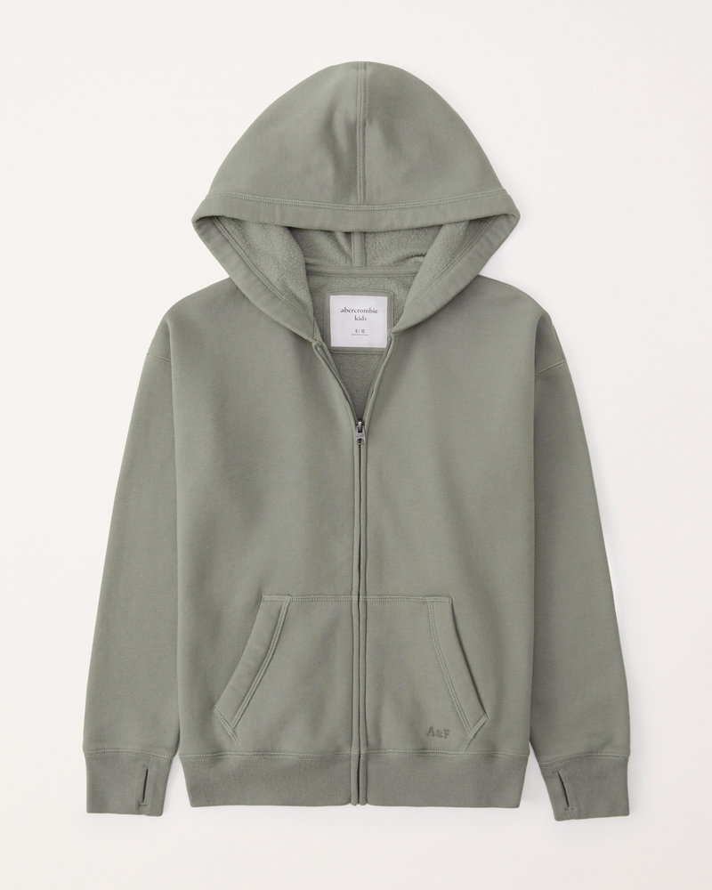 Men's Essential Full-Zip Hoodie in Cream | Size M Tall | Abercrombie & Fitch