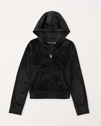 Black velour zip up hoodie cheap