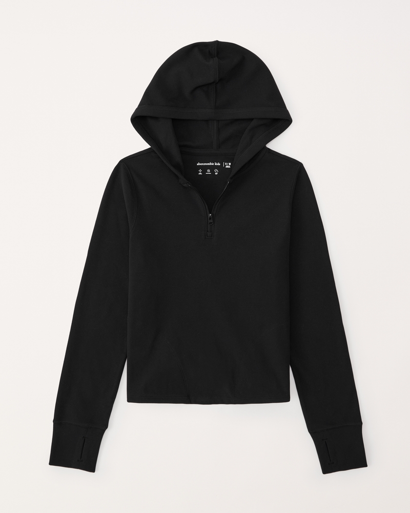 Girls Cozy Active Quarter-Zip Hoodie in Black | Size 5/6 | Abercrombie Kids