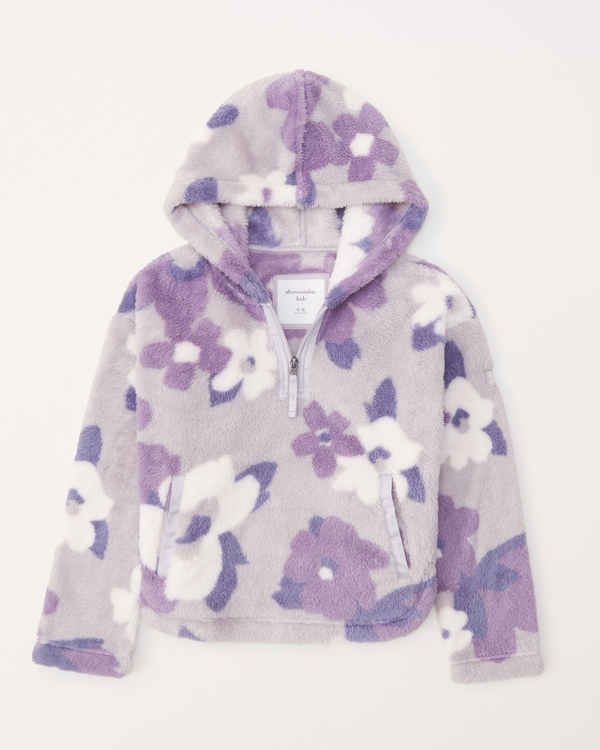 pattern cozy quarter-zip hoodie, Purple Floral