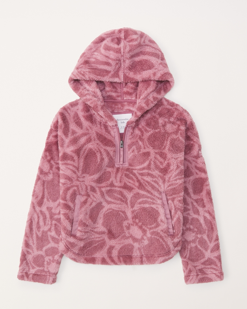 girls pattern cozy quarter-zip hoodie, girls clearance