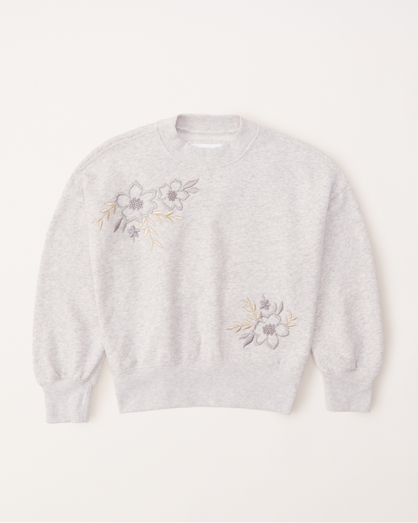 floral crew sweatshirt, Light Grey
