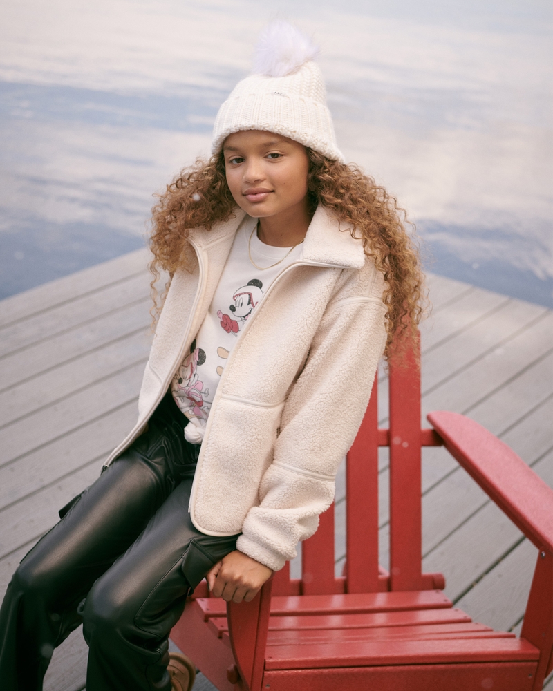 Girls Faux Fur Jacket in Cream | Size 15/16 | Abercrombie Kids