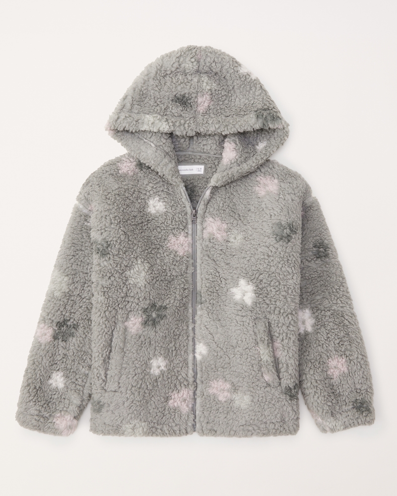 girls floral sherpa full-zip hoodie, girls clearance