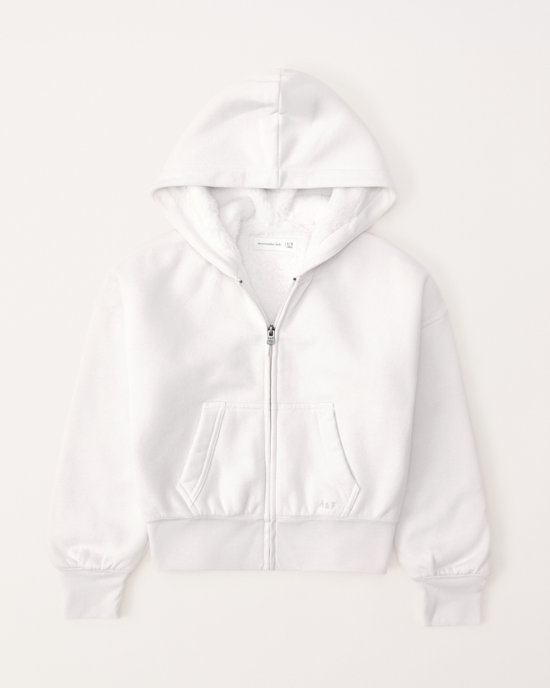 girls faux fur-lined full-zip hoodie | girls tops | Abercrombie.com