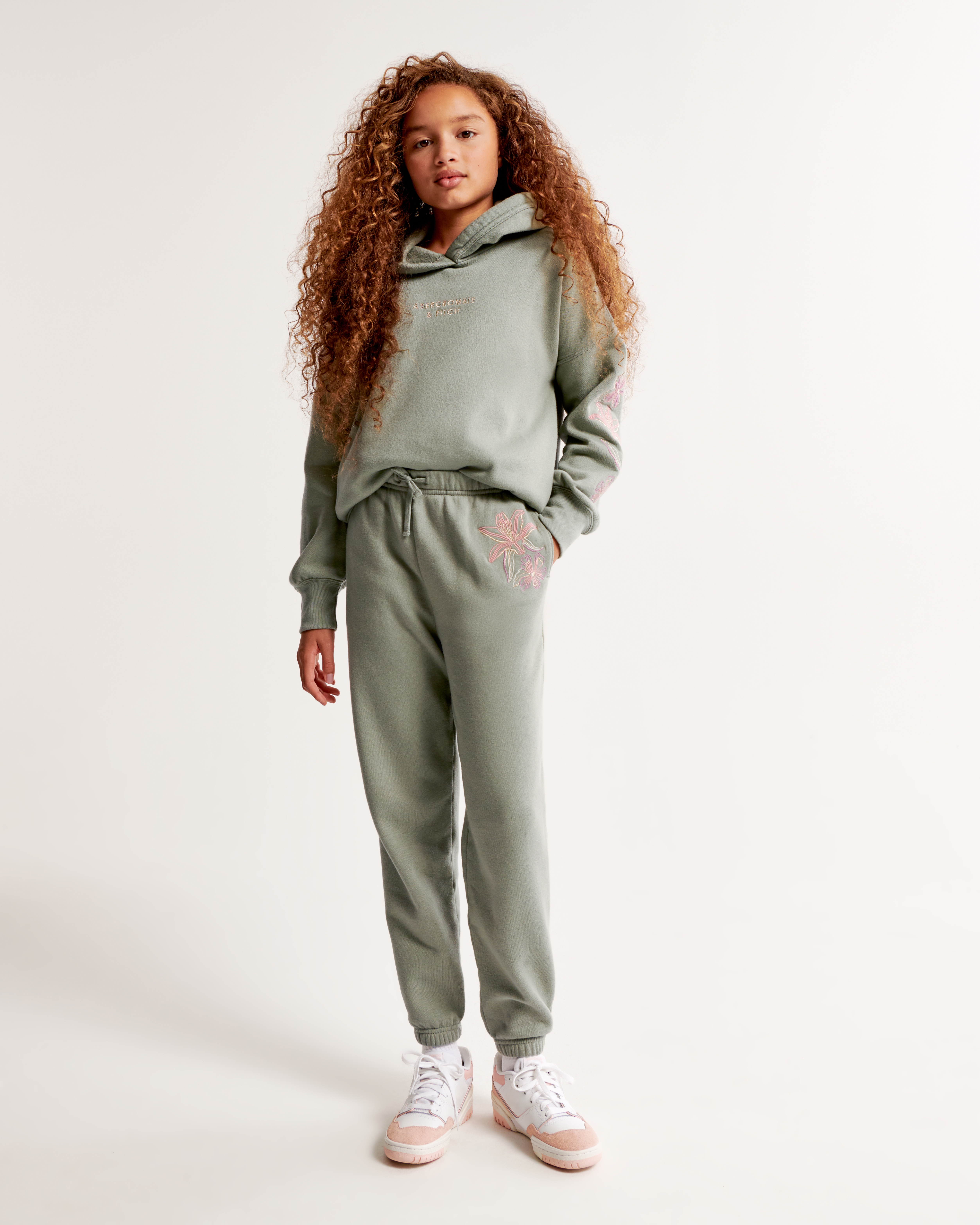 girls floral logo wedge popover hoodie | girls clearance