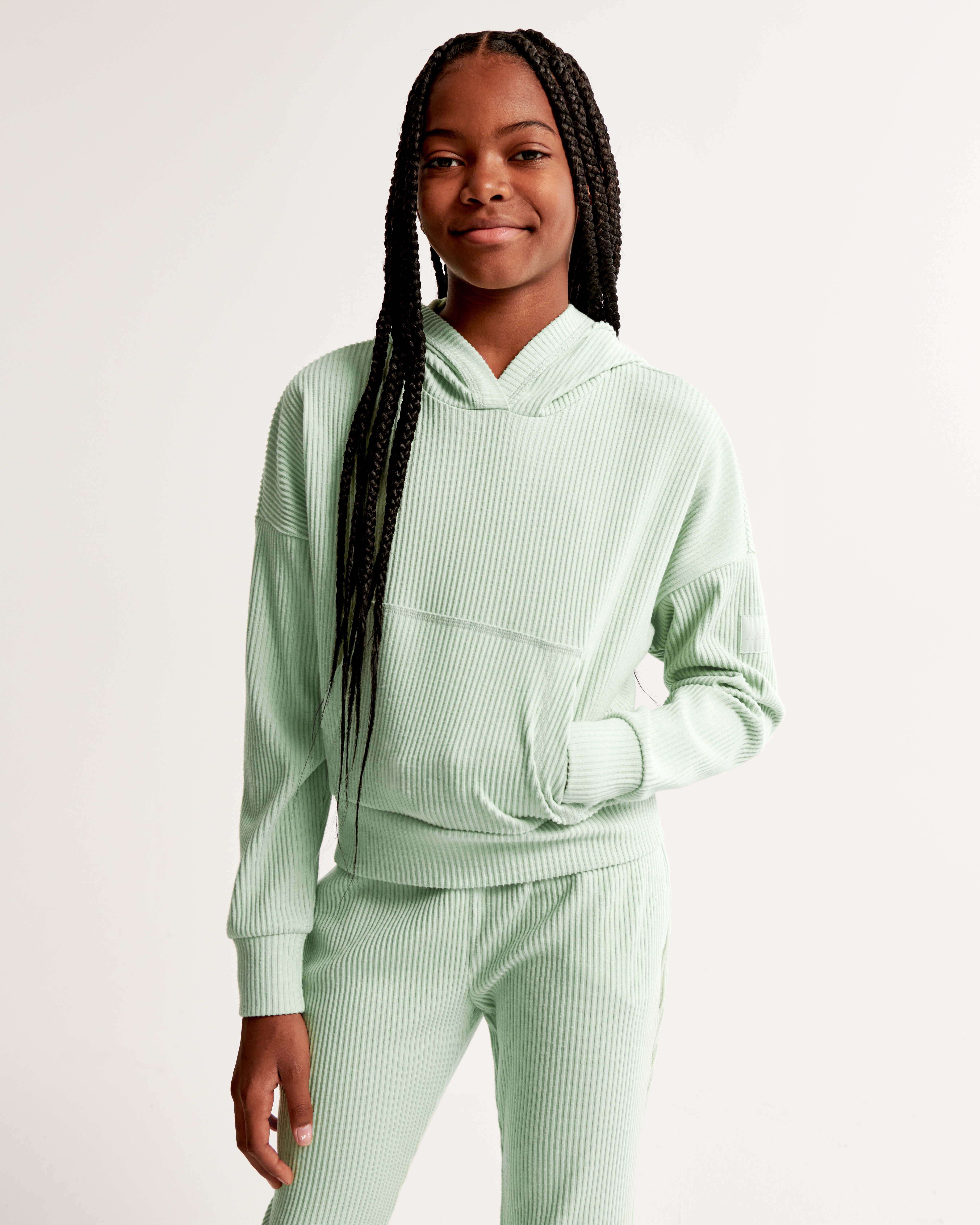 girls cozy ribbed popover hoodie girls tops Abercrombie