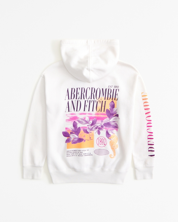 graphic logo popover hoodie, Cream