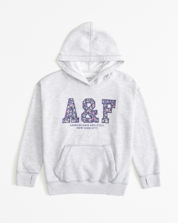 oversized embroidered logo popover hoodie, Light Grey