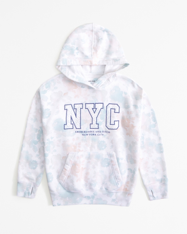 oversized tie-dye embroidered logo popover hoodie, White Pattern