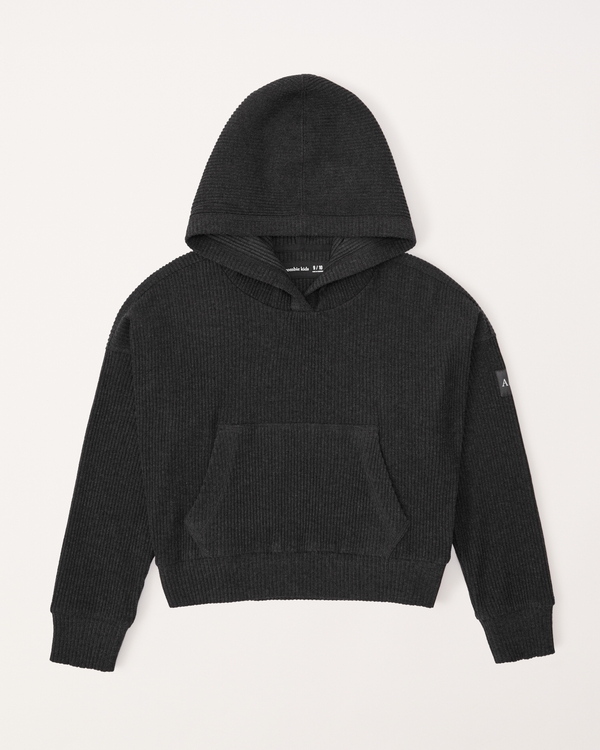 cozy ribbed popover hoodie, Dark Grey