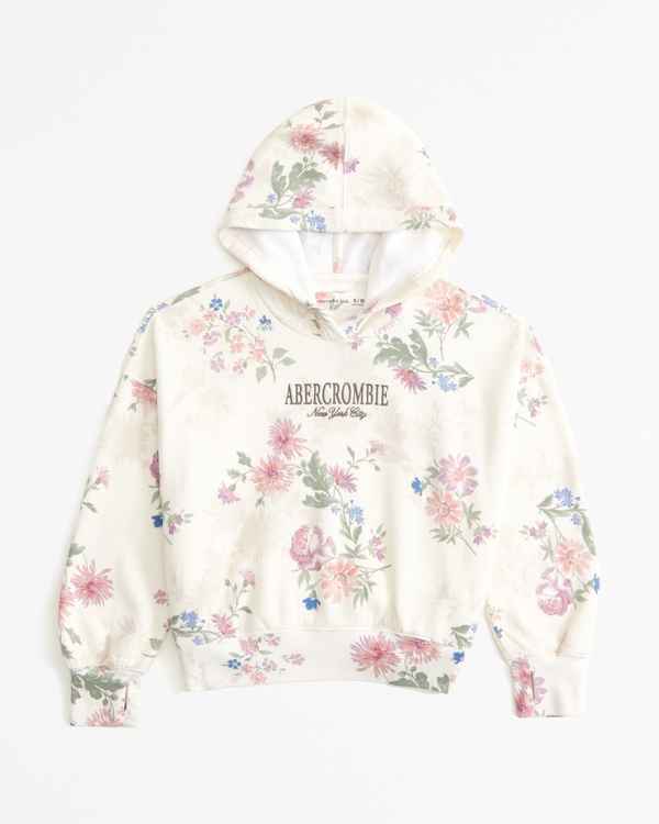 pattern logo popover hoodie, White Floral