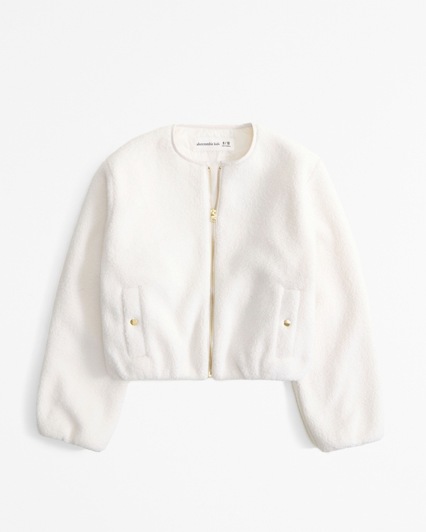 collarless sherpa shirt jacket, Cream