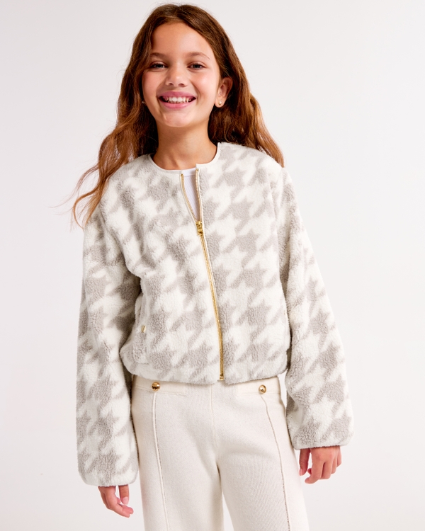 collarless sherpa shirt jacket, Taupe Pattern