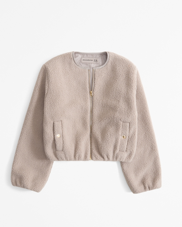 collarless sherpa shirt jacket, Taupe