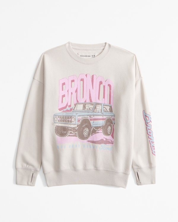 legging-friendly bronco graphic crew sweatshirt, Warm Gray