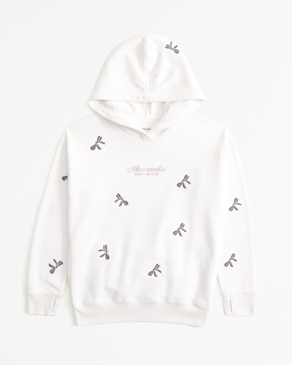 oversized pattern embroidered logo popover hoodie, Cream