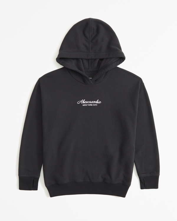 oversized embroidered logo popover hoodie, Dark Grey