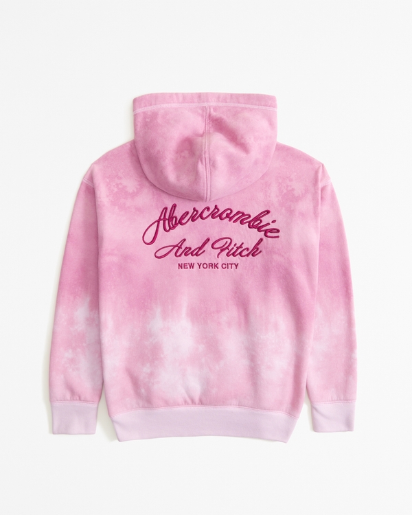 oversized tie-dye embroidered logo popover hoodie, Pink Dye