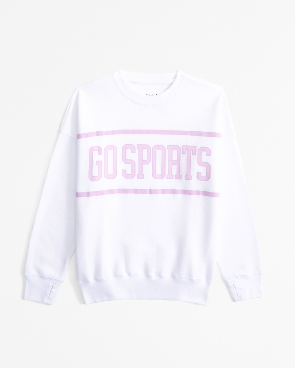 legging-friendly sporty graphic crew sweatshirt, White view 2