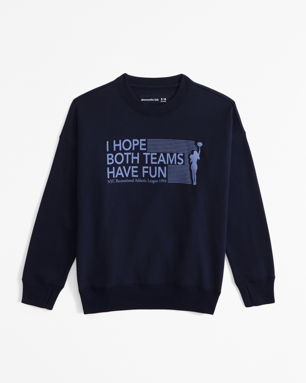 legging-friendly sporty graphic crew sweatshirt, Deep Blue view 2