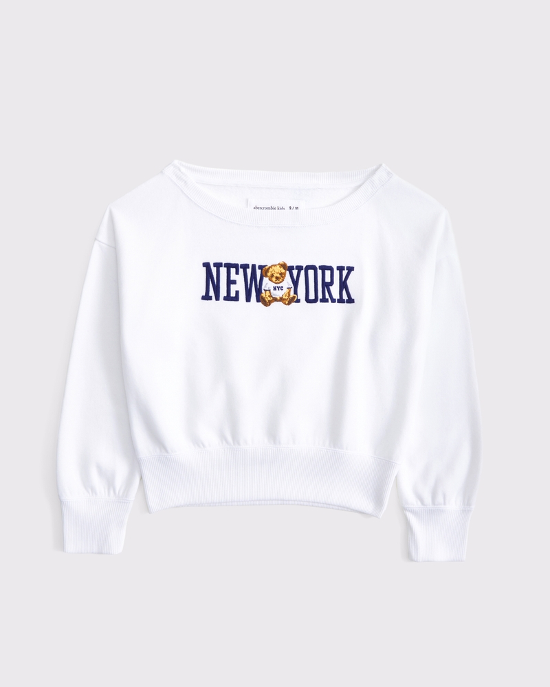 girls off-the-shoulder graphic crew sweatshirt | girls