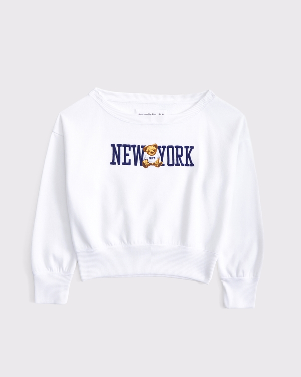 off-the-shoulder graphic crew sweatshirt, White view 1