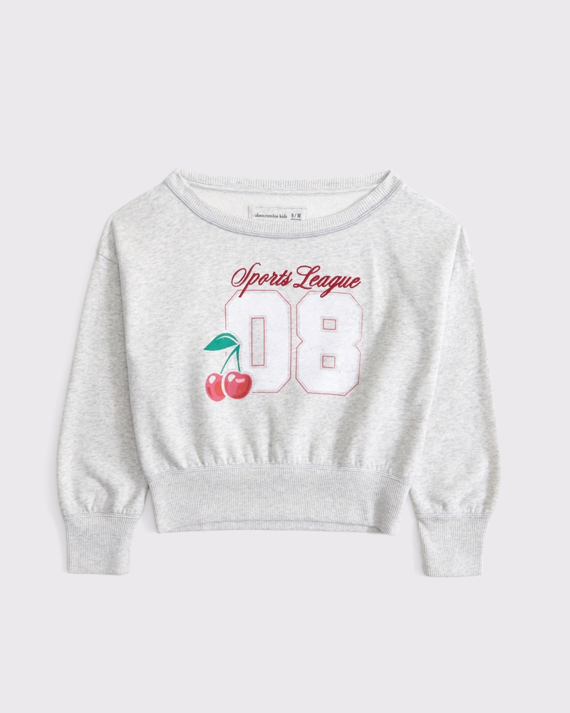 off-the-shoulder graphic crew sweatshirt