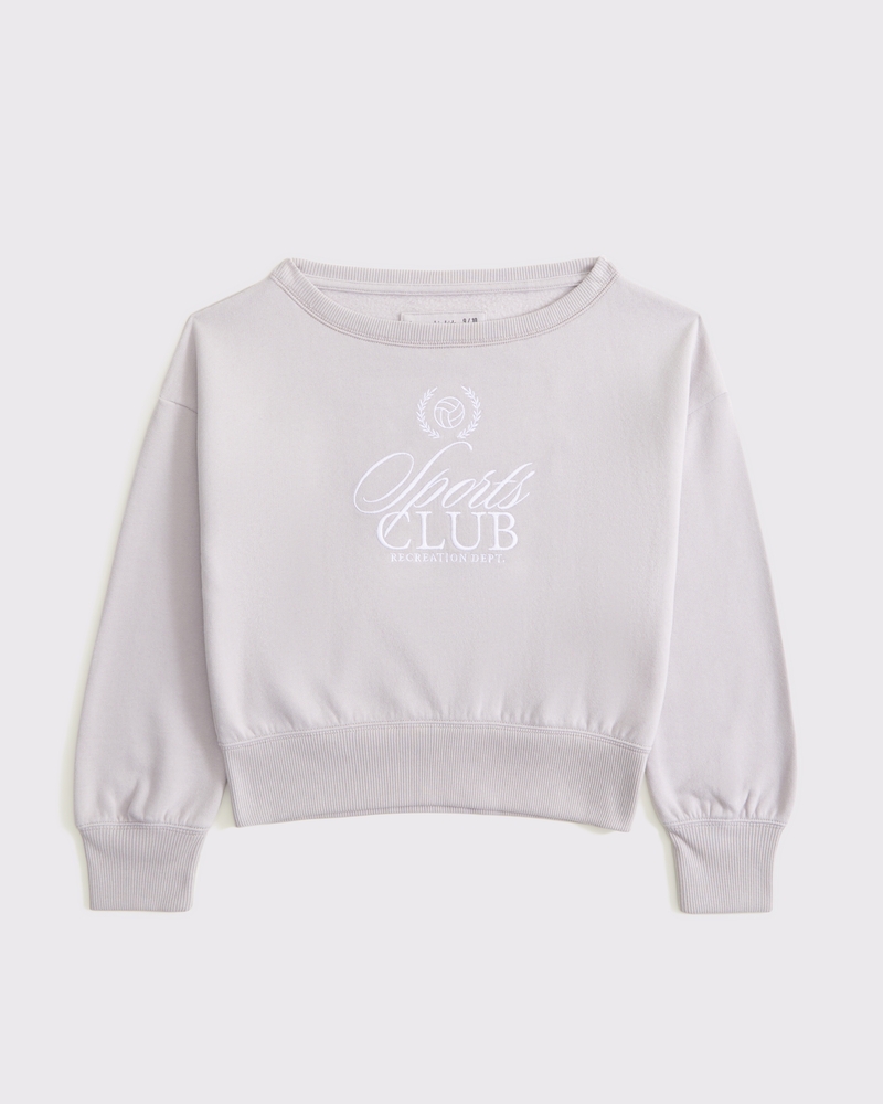 off-the-shoulder graphic crew sweatshirt