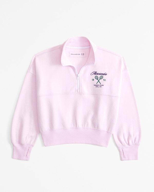 graphic half-zip sweatshirt, Powder Pink